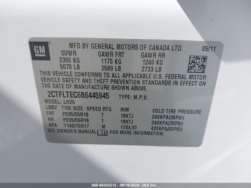 2CTFLTEC6B6445945 2011 GMC Terrain Sle-2