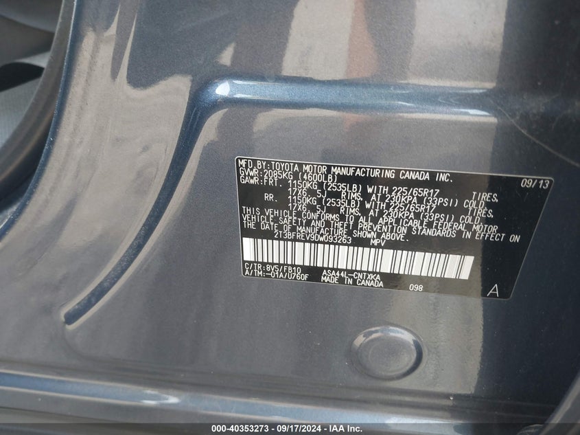 2013 TOYOTA RAV4 LE - 2T3BFREV9DW093263