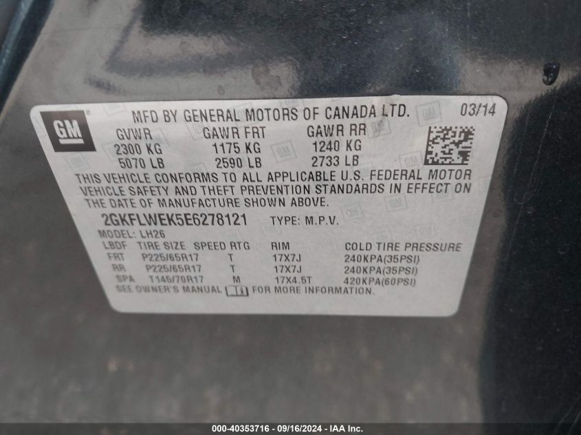 2GKFLWEK5E6278121 2014 GMC Terrain Sle-2