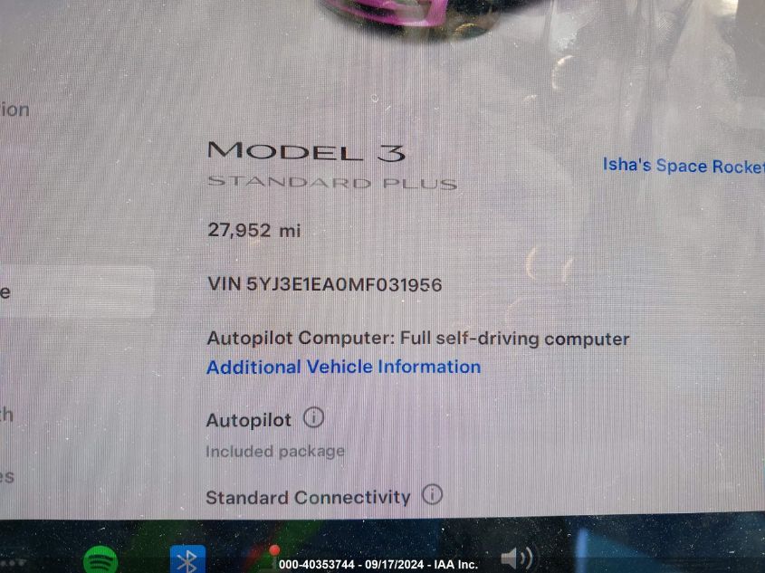 2021 Tesla Model 3 Standard Range Plus Rear-Wheel Drive VIN: 5YJ3E1EA0MF031956 Lot: 40353744