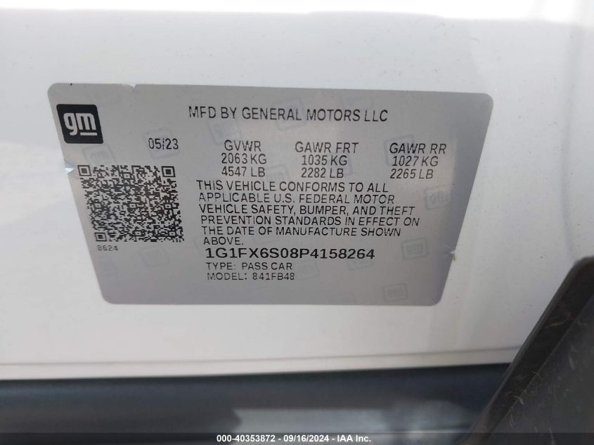 1G1FX6S08P4158264 2023 Chevrolet Bolt Ev 2Lt