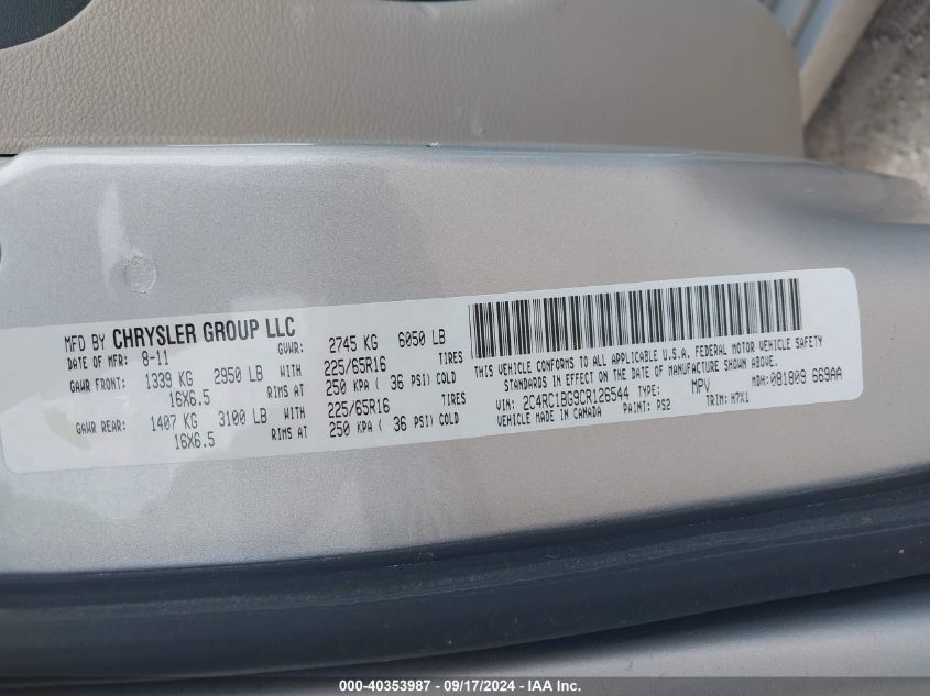 2C4RC1BG9CR126544 2012 Chrysler Town & Country Touring