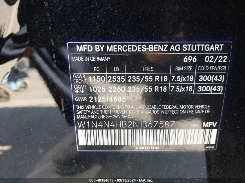 2022 Mercedes-Benz Gla 250 4Matic VIN: W1N4N4HB2NJ367587 Lot: 40354079