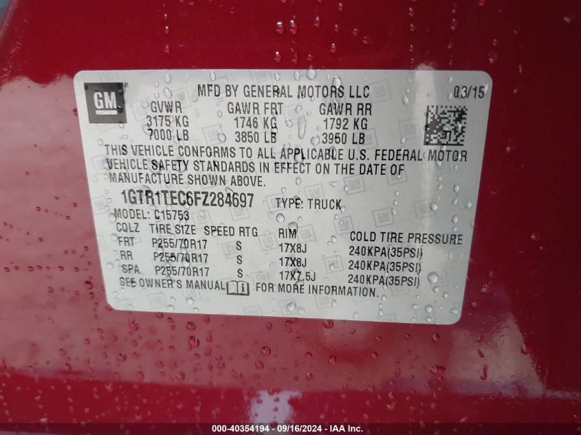 1GTR1TEC6FZ284697 2015 GMC Sierra 1500