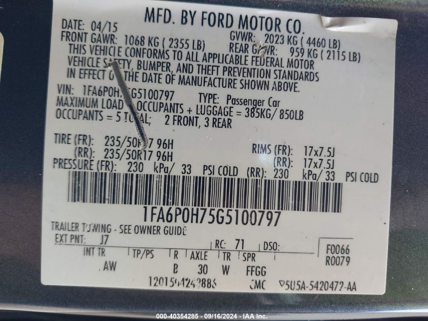 2016 FORD FUSION SE - 1FA6P0H75G5100797