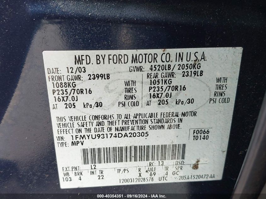 1FMYU93174DA20305 2004 Ford Escape Xlt