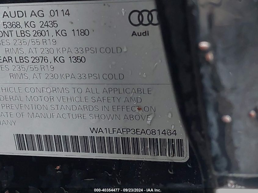 WA1LFAFP3EA081464 2014 Audi Q5 2.0T Premium