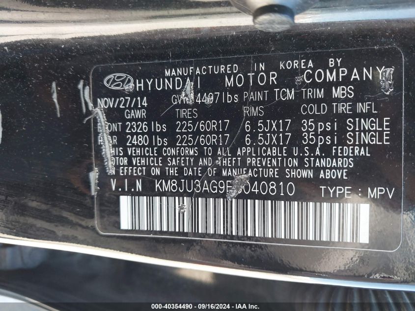 KM8JU3AG9FU040810 2015 Hyundai Tucson Se