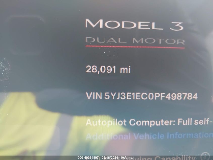 2023 Tesla Model 3 Performance Dual Motor All-Wheel Drive VIN: 5YJ3E1EC0PF498784 Lot: 40354897