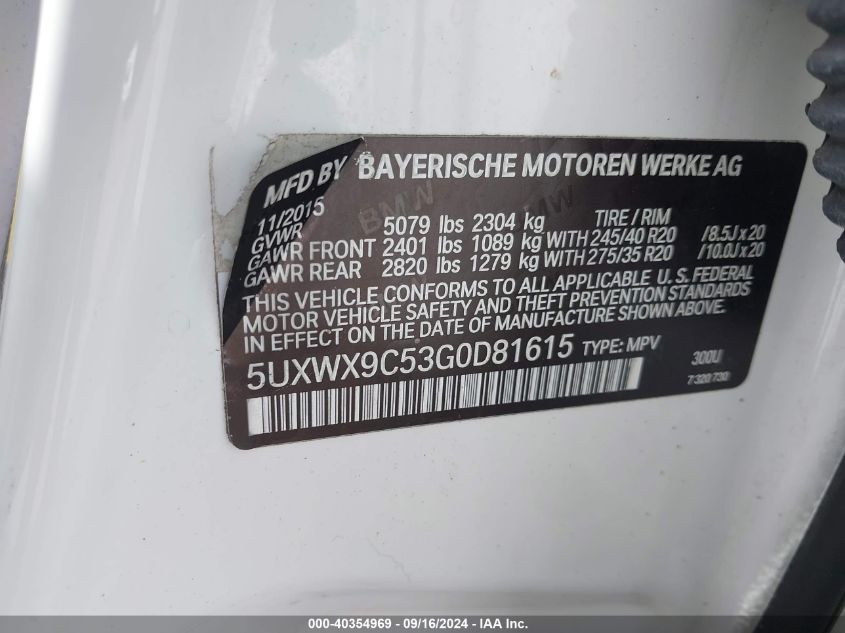 5UXWX9C53G0D81615 2016 BMW X3 xDrive28I