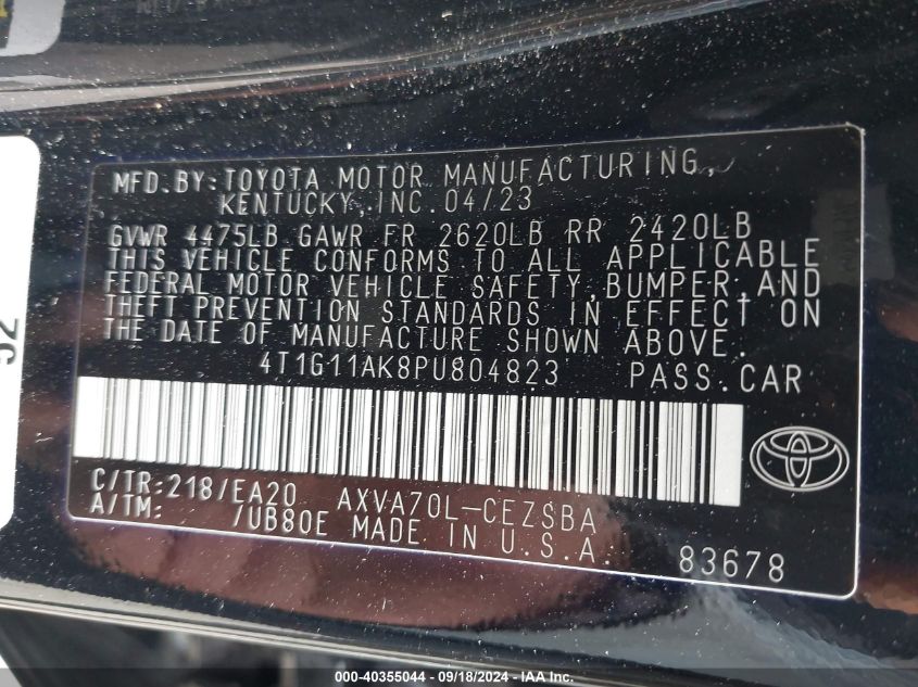 4T1G11AK8PU804823 Toyota Camry SE 9