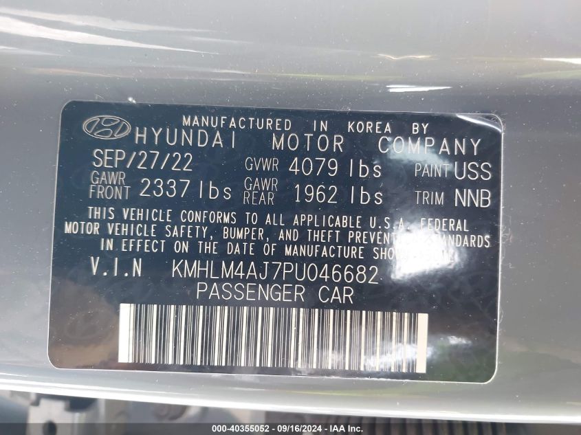 2023 Hyundai Elantra Hybrid Blue VIN: KMHLM4AJ7PU046682 Lot: 40355052