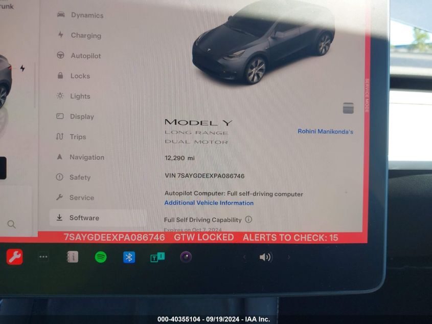 2023 Tesla Model Y Awd/Long Range Dual Motor All-Wheel Drive VIN: 7SAYGDEEXPA086746 Lot: 40355104