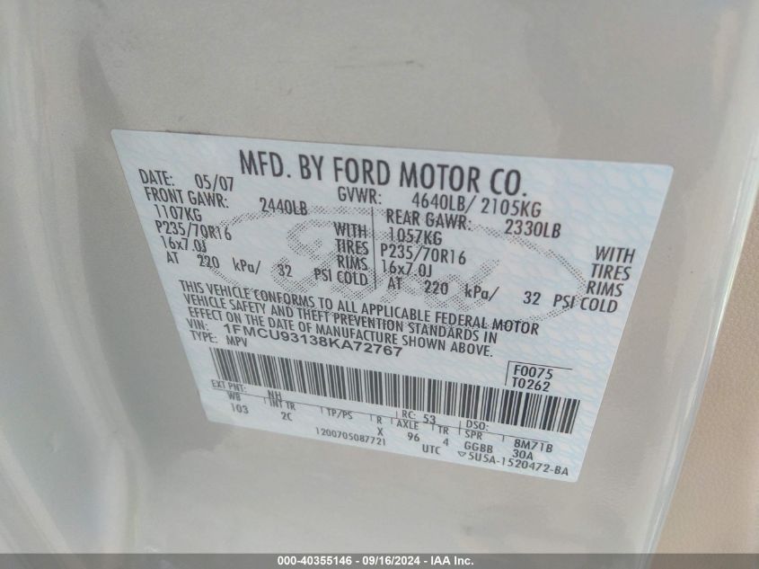 1FMCU93138KA72767 2008 Ford Escape Xlt