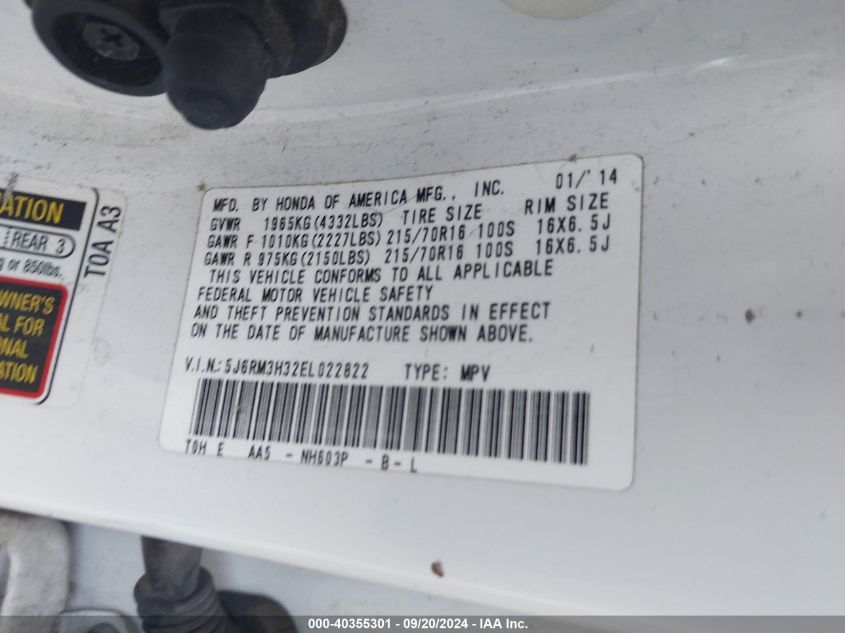 5J6RM3H32EL022822 2014 Honda Cr-V Lx