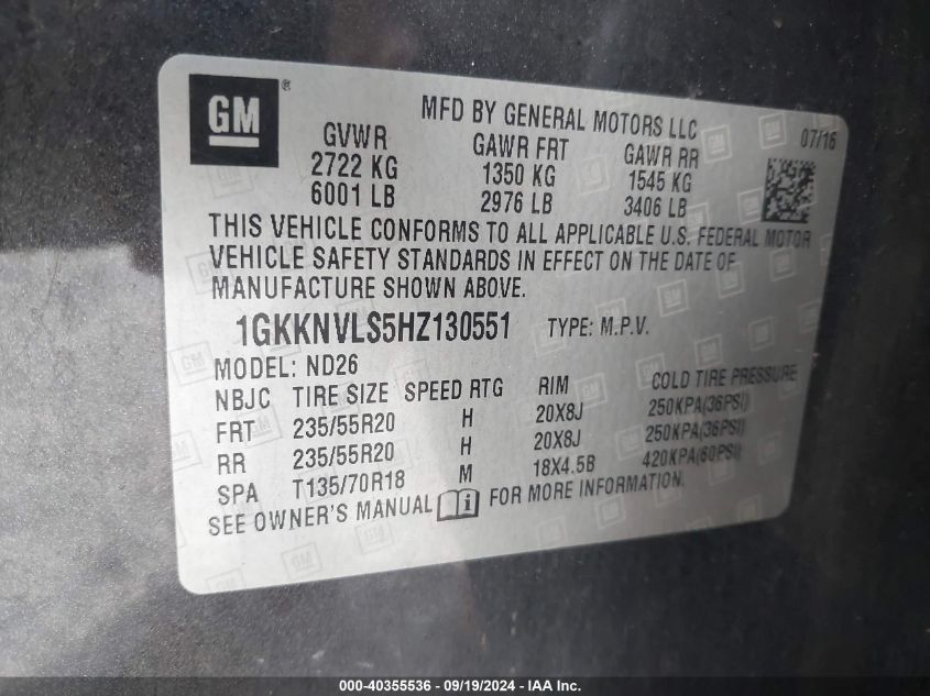 1GKKNVLS5HZ130551 2017 GMC Acadia Slt-1