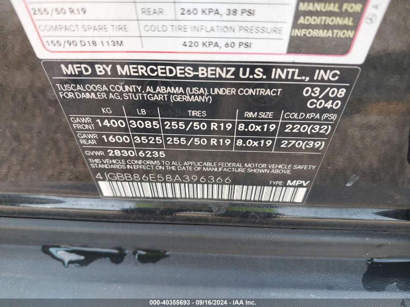 4JGBB86E58A396366 2008 Mercedes-Benz Ml 350 4Matic