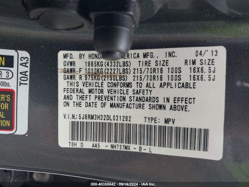 2013 HONDA CR-V LX - 5J6RM3H32DL031292