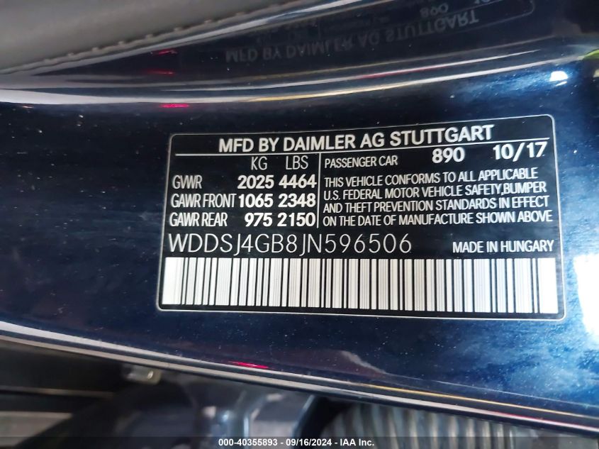 VIN WDDSJ4GB8JN596506 2018 MERCEDES-BENZ CLA 250 no.9