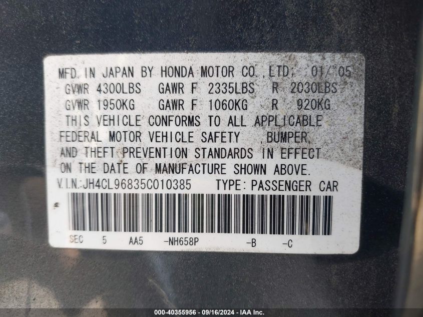 JH4CL96835C010385 2005 Acura Tsx