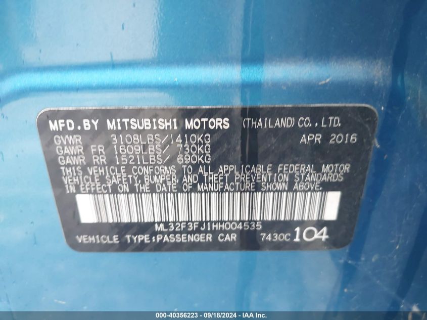 ML32F3FJ1HH004535 2017 Mitsubishi Mirage G4 Es