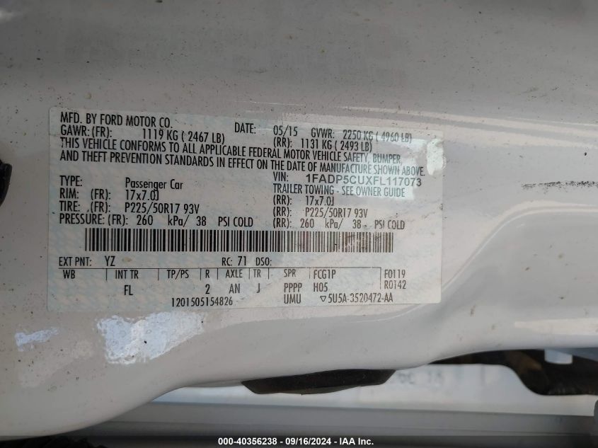 1FADP5CUXFL117073 2015 Ford C-Max Energi Sel