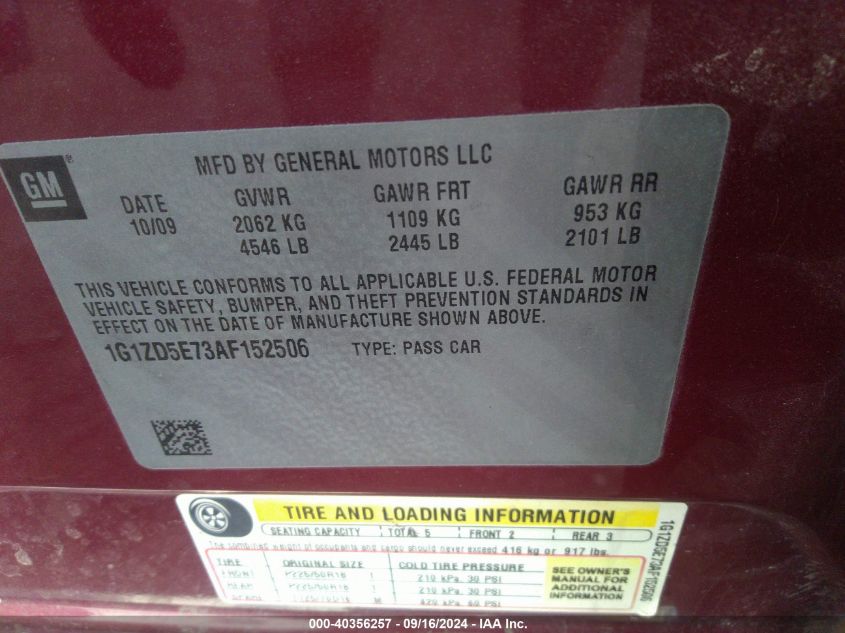 1G1ZD5E73AF152506 2010 Chevrolet Malibu Lt