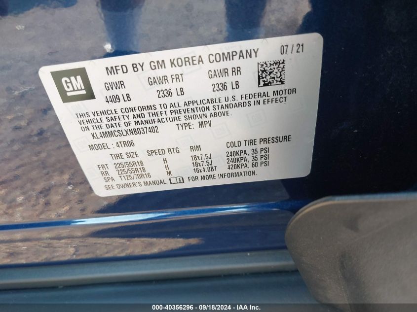 2022 Buick Encore Gx Preferred VIN: KL4MMCSLXNB037402 Lot: 40356296