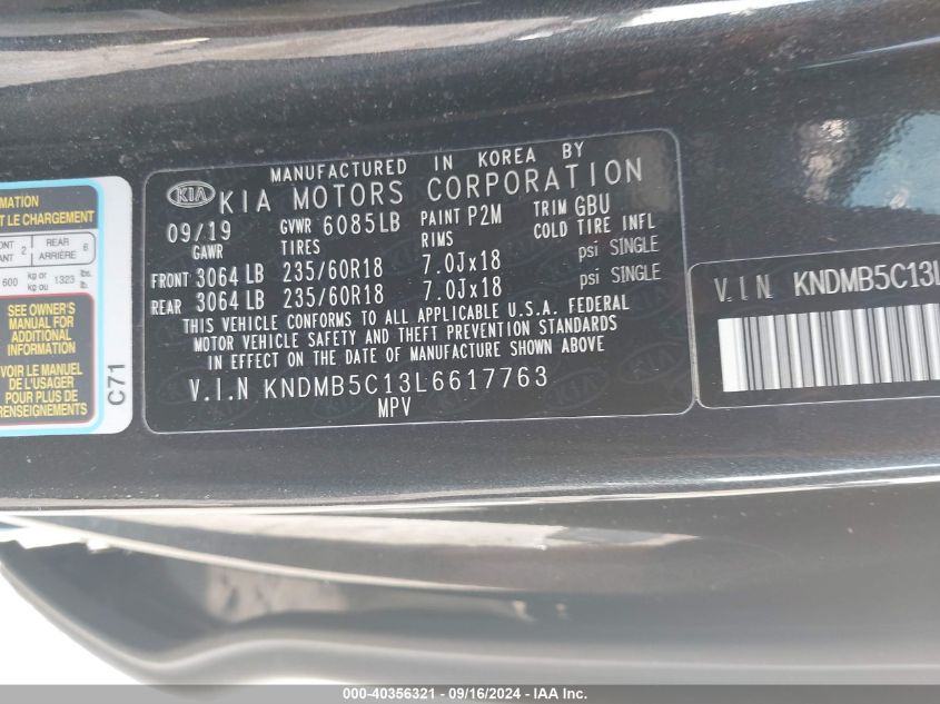 KNDMB5C13L6617763 2020 Kia Sedona Lx/Ex