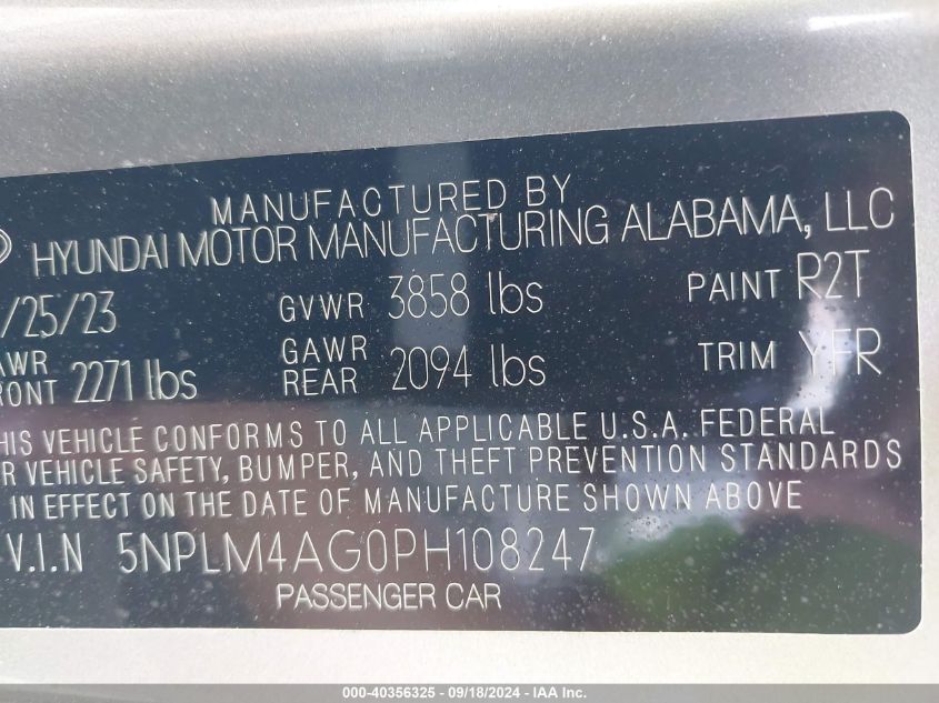 2023 Hyundai Elantra Sel VIN: 5NPLM4AG0PH108247 Lot: 40356325