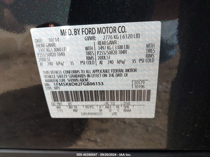 1FM5K8D82FGB06153 2015 Ford Explorer Xlt