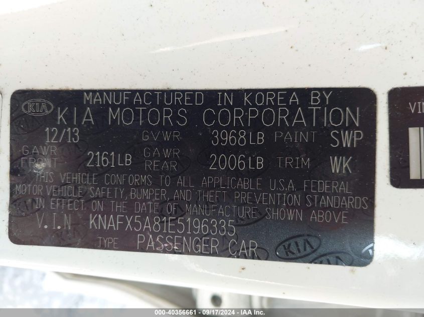 2014 Kia Forte 5-Door Ex VIN: KNAFX5A81E5196335 Lot: 40356661