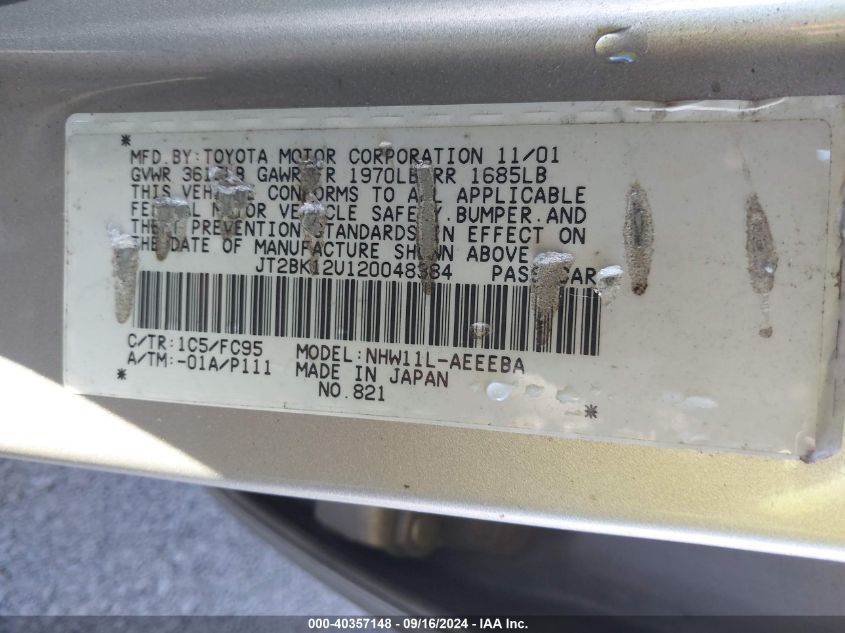 JT2BK12U120048384 2002 Toyota Prius