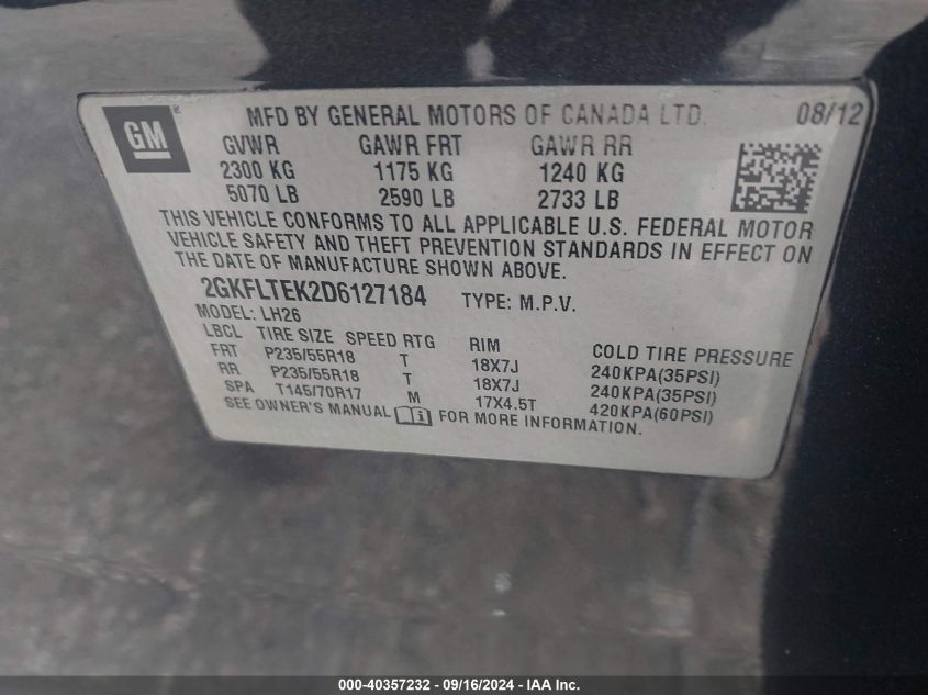 2013 GMC TERRAIN SLE-2 - 2GKFLTEK2D6127184