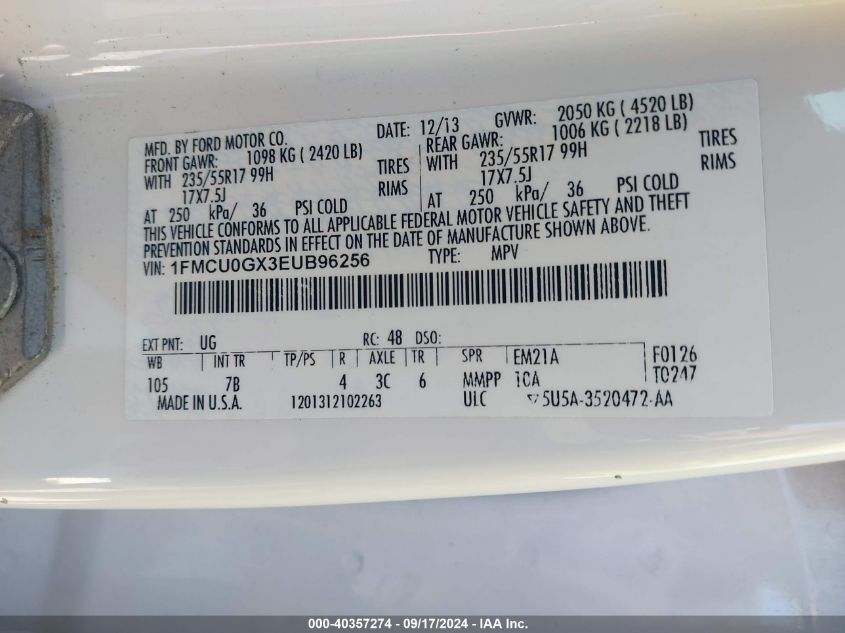 1FMCU0GX3EUB96256 2014 Ford Escape Se