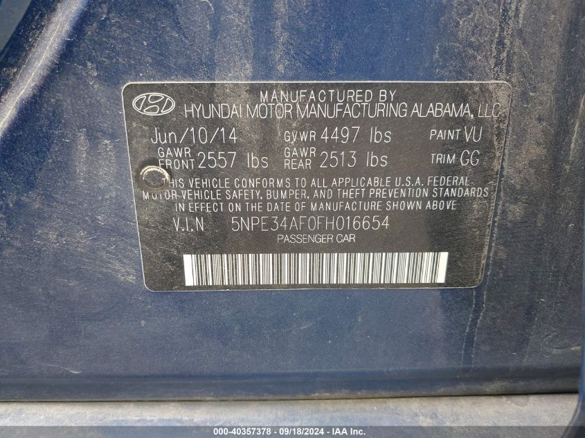 5NPE34AF0FH016654 2015 Hyundai Sonata Limited