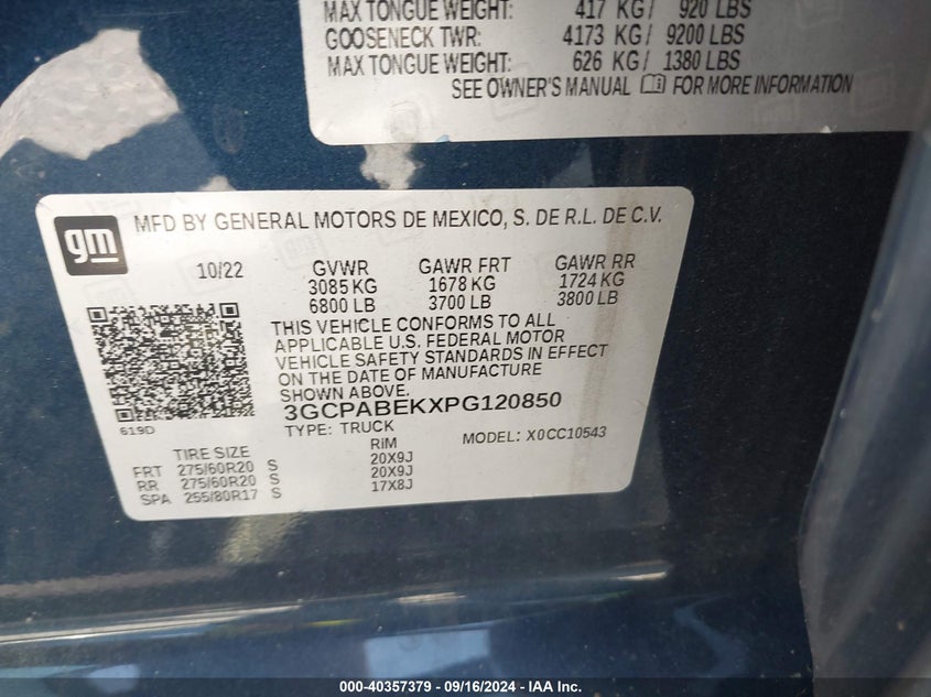 VIN 3GCPABEKXPG120850 2023 CHEVROLET SILVERADO 1500 2WD  SHORT BED CUSTOM