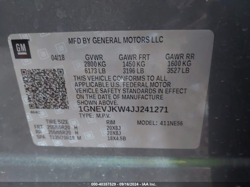 2018 CHEVROLET TRAVERSE PREMIER - 1GNEVJKW4JJ241271