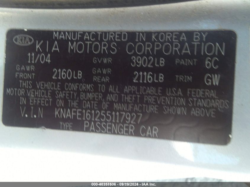 KNAFE161255117927 2005 Kia Spectra5