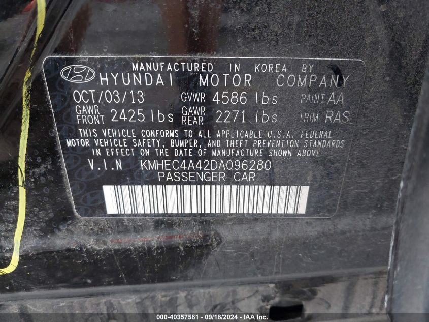 KMHEC4A42DA096280 2013 Hyundai Sonata Hybrid Limited