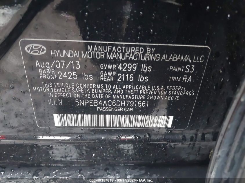 2013 HYUNDAI SONATA GLS - 5NPEB4AC6DH791661