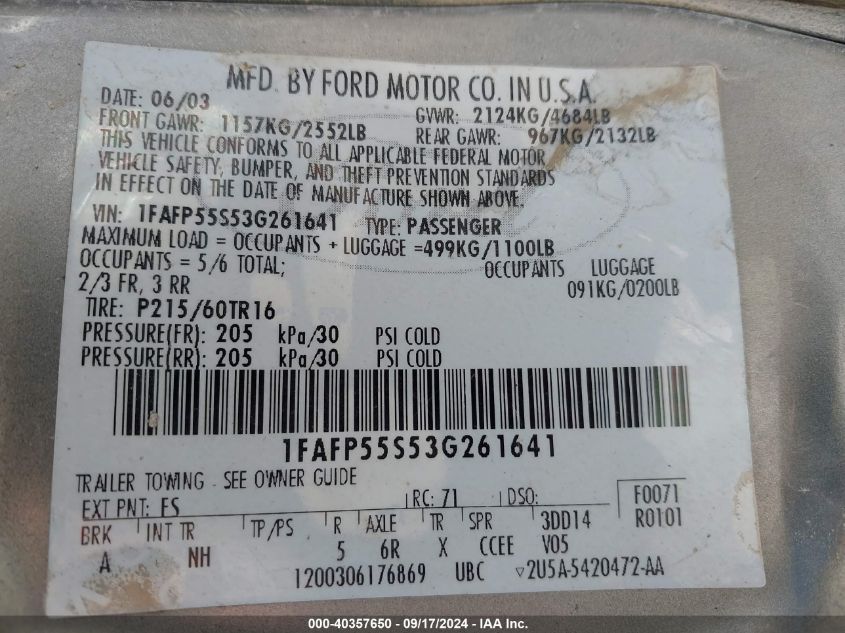 1FAFP55S53G261641 2003 Ford Taurus Ses