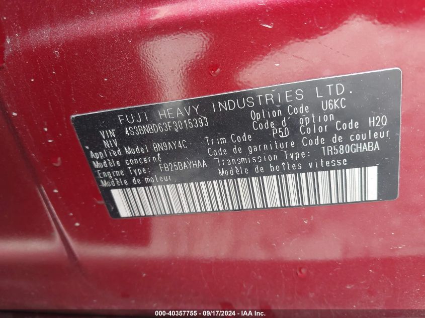 4S3BNBD63F3015393 2015 Subaru Legacy 2.5I Premium