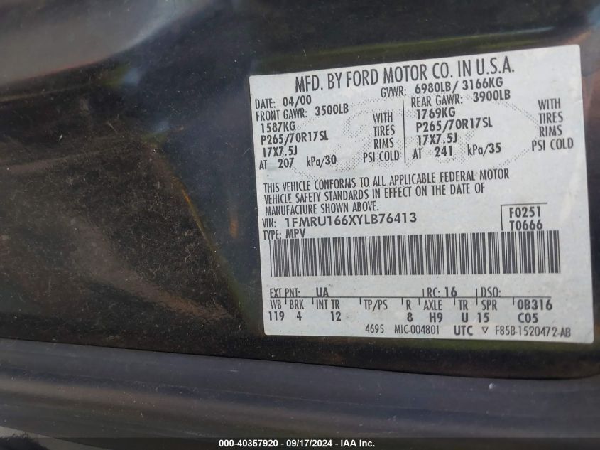 1FMRU166XYLB76413 2000 Ford Expedition Xlt