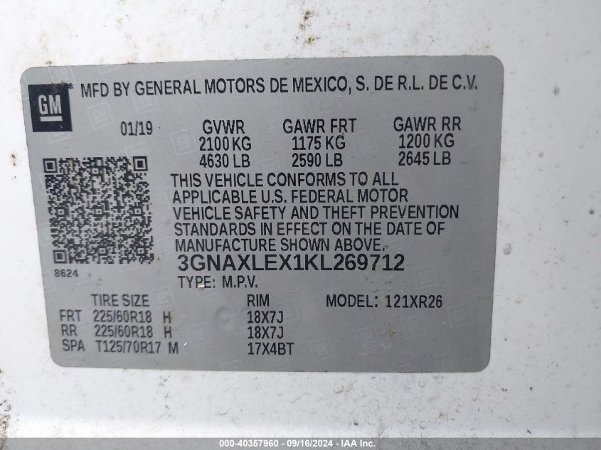 3GNAXLEX1KL269712 2019 Chevrolet Equinox Lt