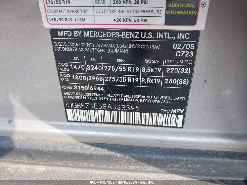 4JGBF71E58A383395 2008 Mercedes-Benz Gl 450 4Matic