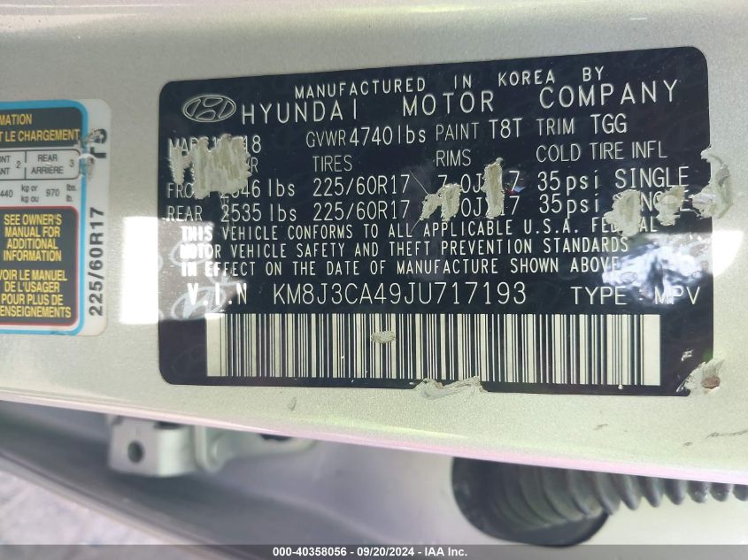 KM8J3CA49JU717193 2018 Hyundai Tucson Sel