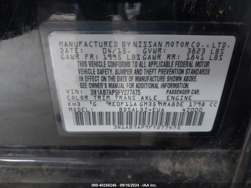 3N1AB7AP9FY277475 2015 Nissan Sentra Fe+ S/S/Sl/Sr/Sv