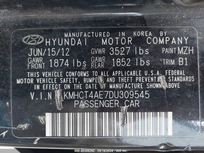 KMHCT4AE7DU309545 2013 Hyundai Accent Gls