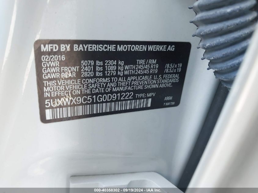 2016 BMW X3 XDRIVE28I - 5UXWX9C51G0D91222